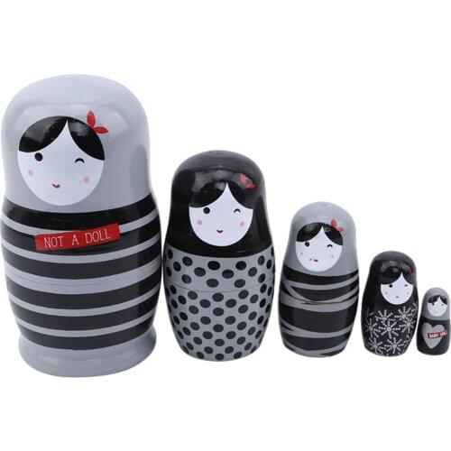 5 Pcs Striped Russian Stacking Wooden Nesting Dolls Matryoshka Girl Toy Gift