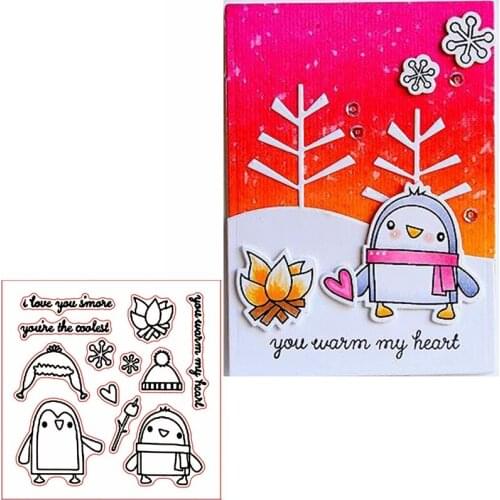 Joyful Penguin Warm Your Heart Clear Transparents Silicone Penguin+Phrases For DIY Scrapbooking Card Making