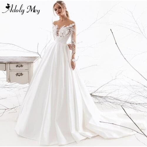 Adoly Mey Romantic Scoop Neck Appliques Long Sleeve A-Line Wedding Dress Luxury Beading Flowers Customized Princess Bridal Gown