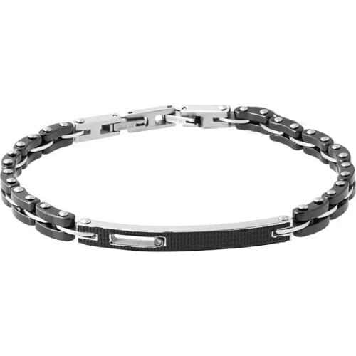 Runda New Fashion Mens 316L Stainless Steel Wristband Black Ceramic Bracelet Jewelry Couple Gift