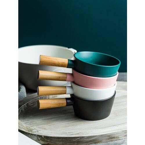 Salad Bowl Ceramic Bowl Plate And Fruit Bowl Tray Spaghetti Plate Nordic Style Baking Bowl With Wooden Handle Mixing Bowl