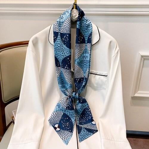 Twill silk Scarf for Women Design Print Silk Feeling Hair Foulard Female Office Neckerchief Lady Bandana Hijab Shawl Wraps