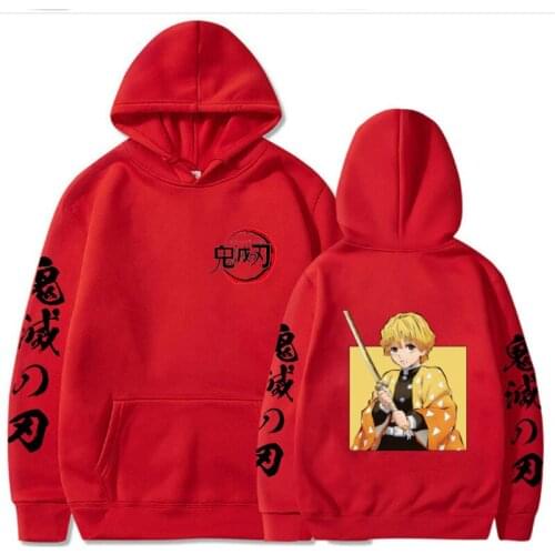 Demon Slayer Hoodies Anime Cosplay Agatsuma Zenitsu Print Loose Oversized Casual Women Men Hooded Pullovers Streetwear Top 2021