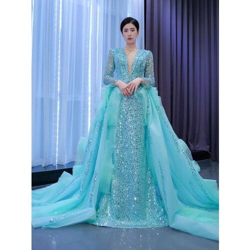 No. 67325 Ruffles Tulle Evening Party Dresses Long Sleeves Tiered Plus Size Prom Dresses 2021 A Line Special Occasion Gowns