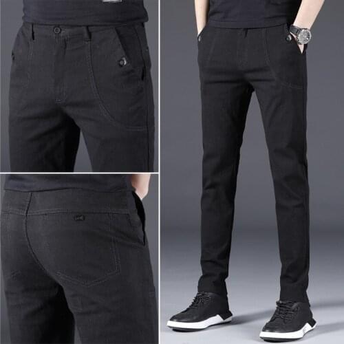 2020 Spring-Summer-autumn MENS Wear Mens Fleece Casual Pants Mens Korean-style-Teenager Slim Fit Jeans Mens