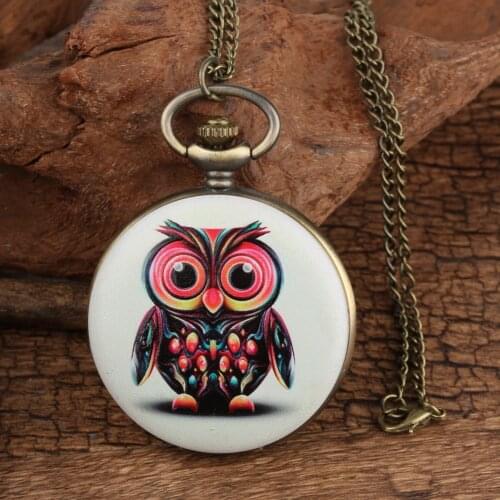 Vintage Mens Pocket Watch Cool Owl Design Pocket Watch for Boy Quartz Arabic Number Pocket Watches for Teenager