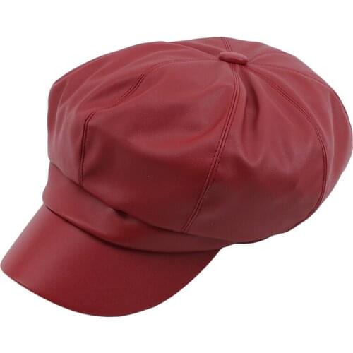 PU Leather octagonal cap newsboy cap Retro literary female snapback cap Leisure hat accessories