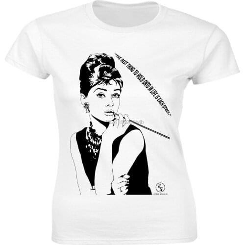 Womens Audrey Hepburn Breakfast at Tiffanys Inspired Fitted T Shirt White