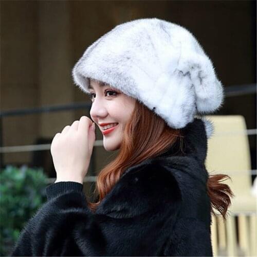 Womens Mink Fur Hat 100% Natural Full Fur Warm Ear Protection Winter Fashion