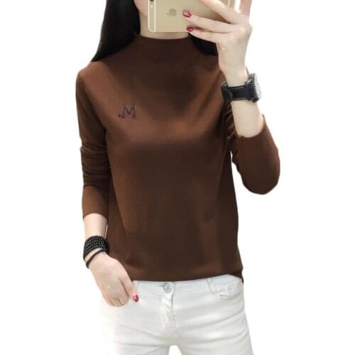 Women Half-high collar Knit Bottom shirt Womens Long-sleeve loose Short Pullover Sweaters Winter Casual Warm Sweaters Top F938