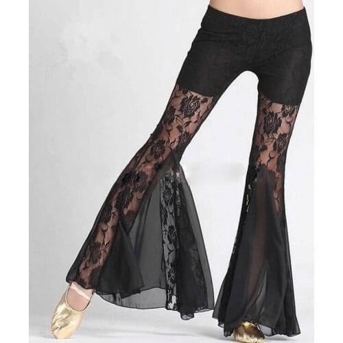 Women Belly Dance Lace Pants Tribal Harem Costume Crystal Cotton Black Red Yellow Pink M/L Free Shipping