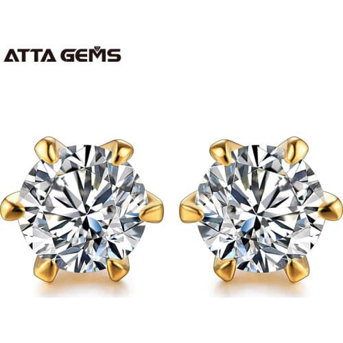 18K Gold 0.5-1 Carat D Color Moissanite Gemstone Stud Earrings for Women Solid 925 Sterling Silver Solitaire Fine Jewelry