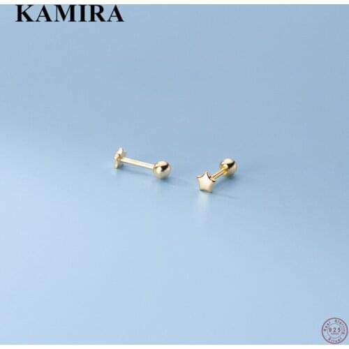 KAMIRA 925 Sterling Silver Trendy Korean Retro Mini Small Star Bead Stud Earrings for Women Party Charms Simple Piercing Jewelry