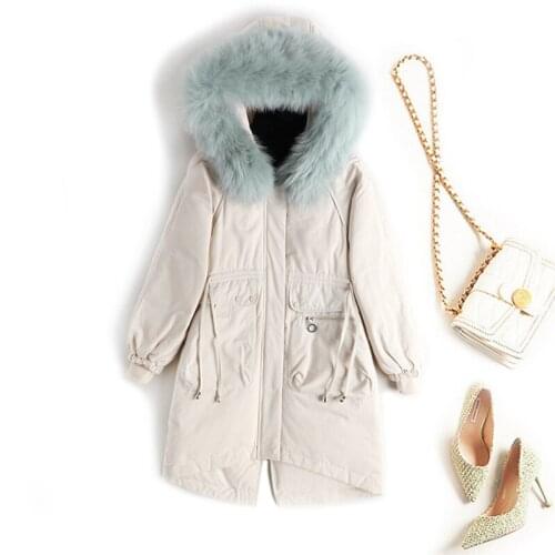 Women newest hooded long duck down jacket with fox fur collar fashion warm thickened coat lady Europe and America down clothes