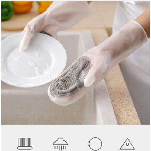 1Pair Magic Silicone Dishwashing Scrubber Rubber Scrub Gloves Kitchen Clean