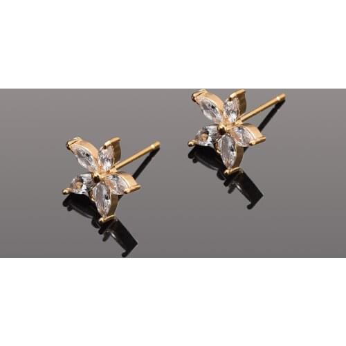 2Pcs/Set Brass Cubic Zirconia Flower Ear Stud Connector 18K eal Gold Plated Rhinestone Earring Back Posts for DIY Jewelry Making