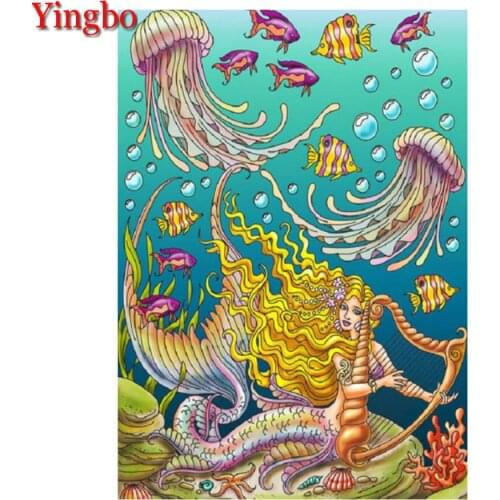 Diy 5D diamond Embroidery Mermaid fish Diamond Painting Cross-Stitch Jellyfish Needlework mosaic puzzle square Drill Home Decor