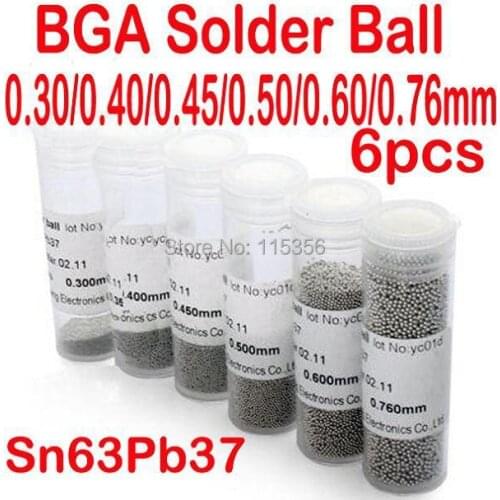 Free shipping 6pcs/lot 0.3 0.4 0.45 0.5 0.6 0.76mm BGA solder ball leaded 25K bga reballing kit