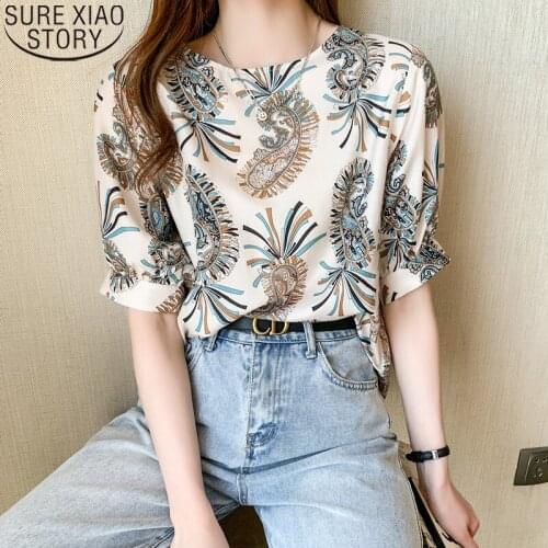 Fashion Print Blouse and Tops Plus Size Loose Floral Women Shirts 2021 Summer Short Sleeve O Neck Female Clothing Blusas 14374