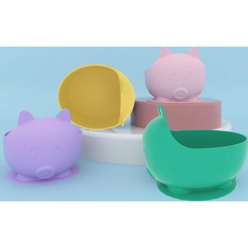 Children Bowl Cartoon Shape Suction Cup Bottom Food Grade Silicone Infant Training Dining Bowl for Boys Girls