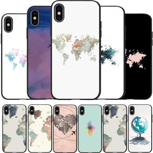 Travel world map vintage black Silicone Phone Case For iPhone 12 XR XS Max 5 5S SE 2020 6 6S PLUS 7 8 X 11Pro Max 11 Cover