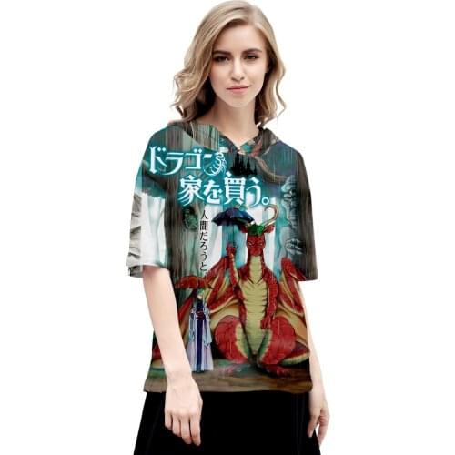Dragon Goes House-Hunting Cape Style Half Sleeve Loose Jumper Hooded T shirt Funny 3D Printing Tees Cotton Tee Summer Short Tees