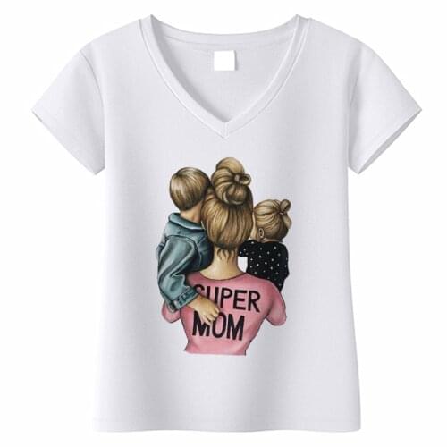 Women Cartoon Super Mom Life Momlife Mama Mother Summer Print Lady T-shirts Top T Shirt Ladies Womens V-Neck Female Tee T-Shirt