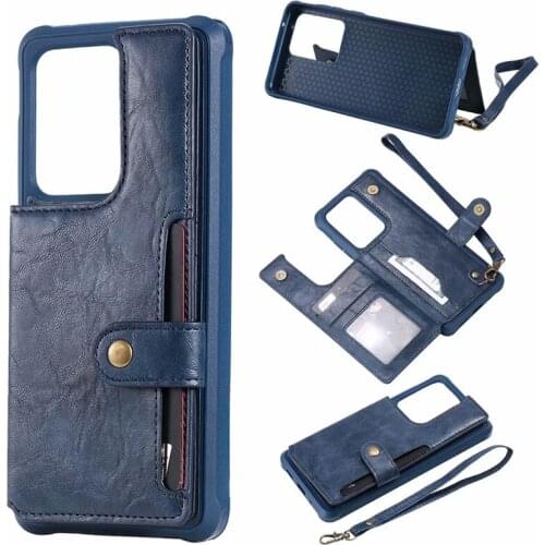 Flip Leather Case For Samsung Galaxy S20 S20 Plus Zipper Magnetic Wallet Case for Samsung S20 Ultra Card Holder Cover With Strap