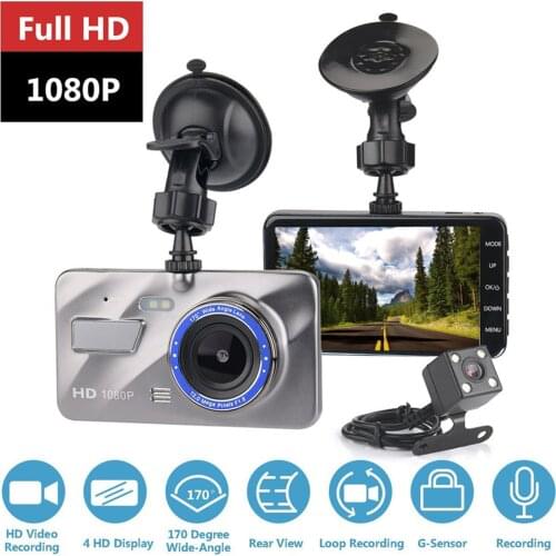 HD 4 Inch Dual Lens Support Reversing Image 1080P Hidden Wide - Angle Driving Recorder Dash Cam Dual Lens Car DVR Camera