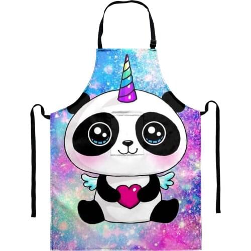 Kawaii Panda Cartoon Pattern Kitchen Apron for Woman Kids Sleeveless Aprons Home Cooking Baking Bibs Cleaning Tools Waterproof
