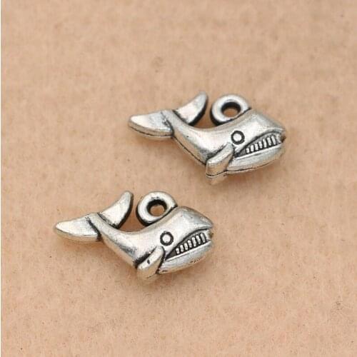 KJjewel Antique Silver Plated Shark Fish Charms Pendants for Jewelry Making Bracelet Accessories Diy Findings 13x9mm 10pcs