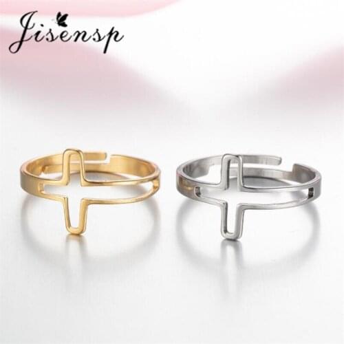 Jisensp Minimalist Cross Finger Rings Adjustable Gold and Silver Color Stainless Steel Rings for Women Christmas Jewelry Gift