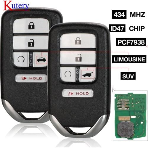 Kutery New Replacement Smart Remote Key Fob 433MHz ID47 chip for Honda Civic Piot CR-V 2016 2017 2018 FCC: KR5V2X