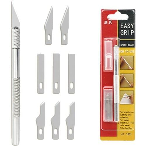 Metal Handle Carving Knife 9 Blades Craft Artwork Cutting Knife Stencil Scoring Hobby Repairing Sculpture Knife DIY Hand Tools