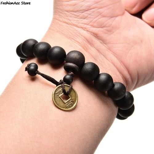 Fashion Charm Wood Buddha Buddhist Prayer Beads Tibet Bracelet Mala Bangle Wrist Band Punk Jewelry
