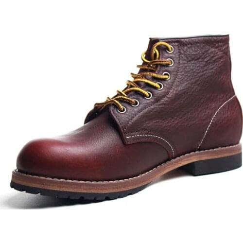 2021New Men Spring Winter Casual Shoes Round Toe Genuine Leather Work Boots Goodyear-Welted Vintage Military Motorcycle Boots