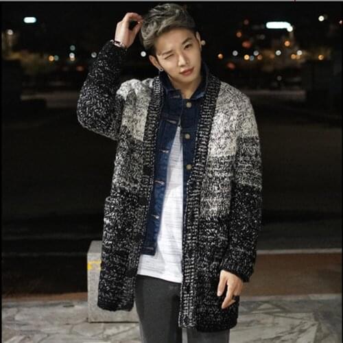 Mens Autumn And Winter Loose Thickening Sweaters Thermal Medium-long Cardigan Coat Camouflage Long Gradient Sweater Outerwear