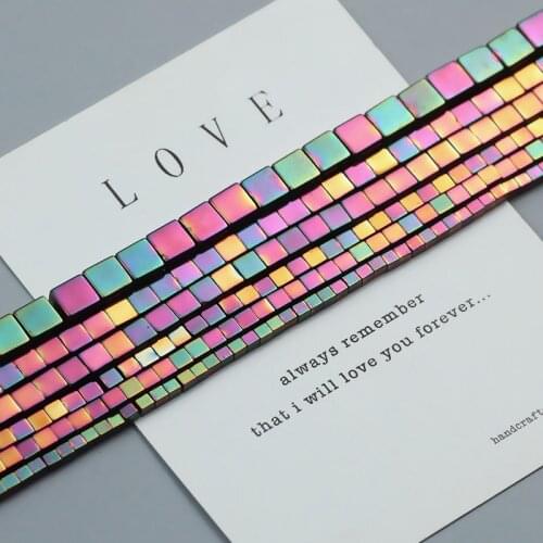 2 to 6mm Rose Red Square Hematite Beads Natural Stone Cube Spacer Loose bead fit women Jewelry Bracelet Making DIY accessories