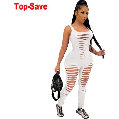 Runway Elegant Jumpsuit Women Summer 2021 New Arrival Fashion Sexy Casual Solid Hole Sleeveless One-Piece Pants Bodycon Overalls