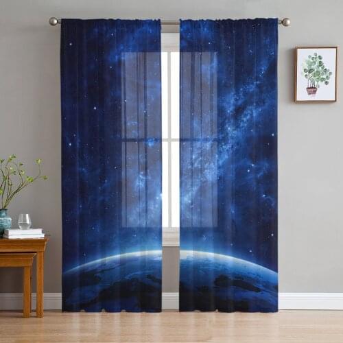Outer Space Universe Window Treatment Tulle Modern Sheer Curtains for Kitchen Living Room the Bedroom Curtains Decoration
