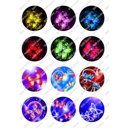 24pcs/lot Butterfly Pattern 10/12/14/16/18/20/25mm Glass Cabochon for DIY Earrings Rings Necklace Bracelet Jewelry Makings T092