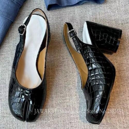 Retro Clip-on Mary Jane Women Pumps Black Stone Pattern Slingback Round Heels Real Leather Shallow Banquet Dating Shoes Woman