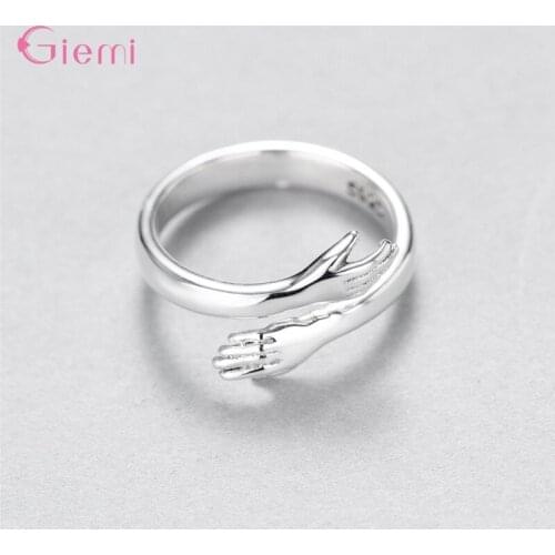 Creative Love Hug Sterling Silver 925 Ring Fashion Lady Opening Band Smooth Jewelry Gifts for Lover Couple Adjustable