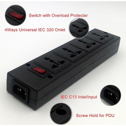 1pcs 4-Outlet Universal socket with overload protector,Circuit Breaker Switch,4 Ways PDU power strip Outlet extend