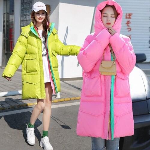 Thicken Parkas Womens Color Winter Hooded Jacket 2020 Cotton Padded Student Long Coat Outwear Loose Warm Female Casual Jackets