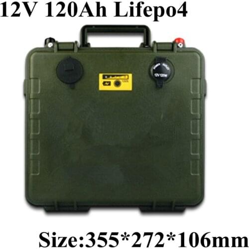 Waterproof 12V 120Ah lifepo4 battery bateria with BMS for Electric Vacuum Cleaner scooter solar energy UPS LED +10A Charegr