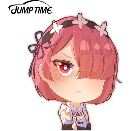 Jump Time 13 x 7.9cm Vinyl Decoration Cute Girl Cartoon Avatar Car Stickers Camper Trunk Peeker Windshield 3D Car Decor