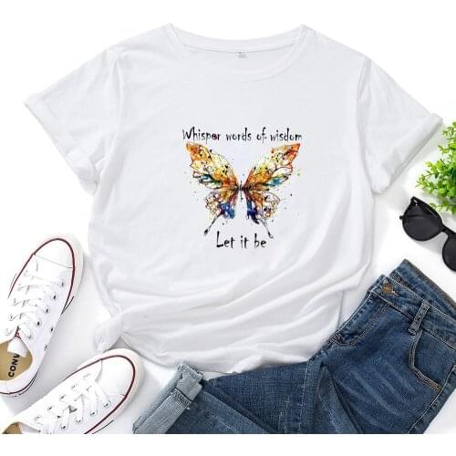 Whisper Words of Wisdom Tee Shirt Women Paint Butterfly Pattern Tshirts Women Top Simple Versatile Comfortable Woman T-shirt
