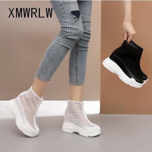 XMWRLW Womens Summer Boots Breathable Mesh High Heels Shoes For Women 2020 Summer Rubber Sole Women Ankle Boot Wedge Shoes