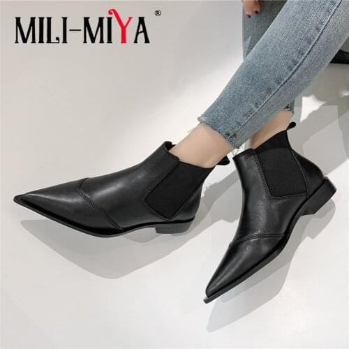 MILI-MIYA Delicate Women High Quality Leather Chelsea Ankle Boots Low Heels Pointed Toe Ladies Slip On Daily Life Wild Shoes